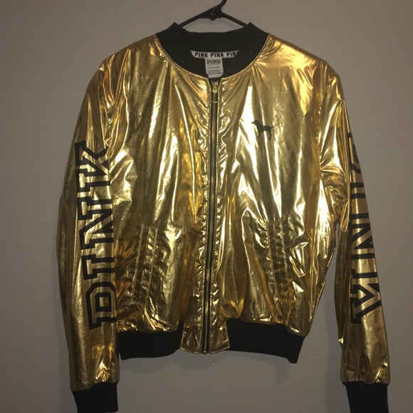 VICTORIAS SECRET PINK GOLD BOMBER JACKET SIZE S - Picture 2 of 2